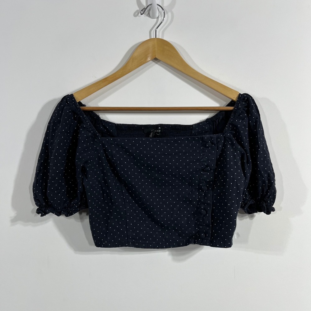 Forever 21 Y2K Euro Summer Milkmaid Polka Dot Linen Blend Smocked Crop Top Large